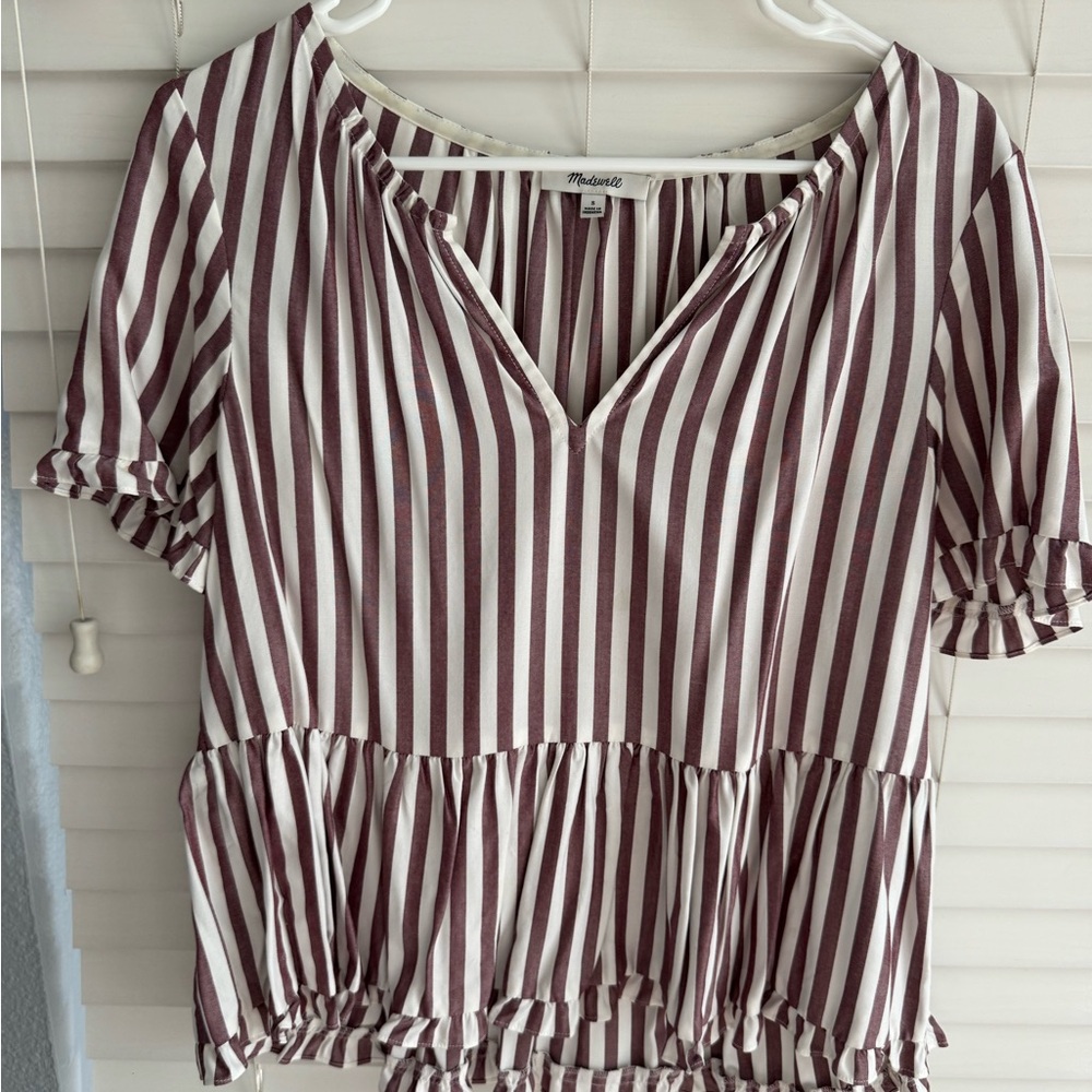 Madewell Women's Striped Top - Maroon and White